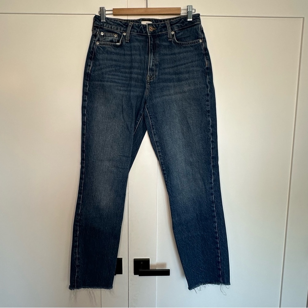 River Island High-rise Raw-Hem Straight leg Ankle dark blue Jean 10 30 stretch - Picture 4 of 12
